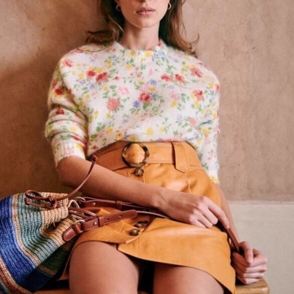BEST Sezane Paulie Jumper Peonies Floral French Knit Sweater Wool